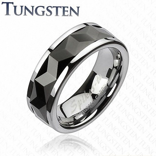 Men's Tungsten Rotating Ring With Black Prisms | eBay