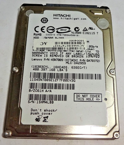 HITACHI *** HTS545025B9A300*** 250 GB *** SATA HDD Notebook 2,5 Zoll #NFP1421