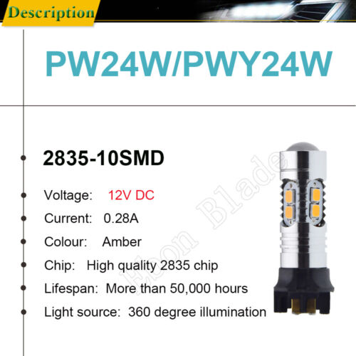 2 x PW24W PWY24W LED Lights Amber Yellow Car Turn Signal DRL Bulb Lamp For BMW - Picture 2 of 7