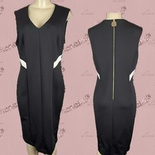 Calvin Klein 14 Black V-Neck White Detail Zip Back Sleeveless Below Knee Dress