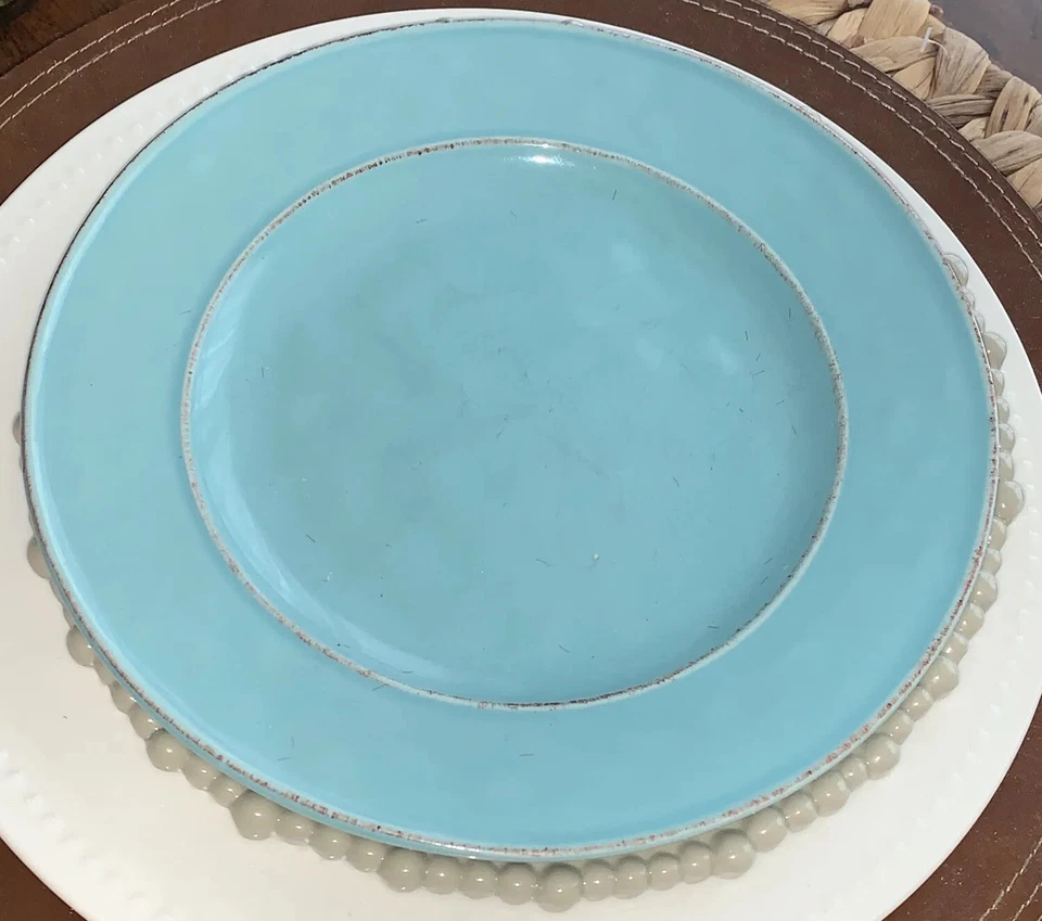 Pier One Imports Martillo Platos de Ensalada Azul Cielo Bordes en Relieve JUEGO DE 8 ❤️ Foto 3 de 4