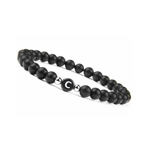US Initialen Armband 6mm matt schwarz Onyx Buchstabenarmband Alphabet Paar Unisex - Bild 13 von 36