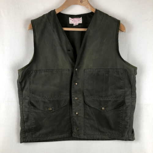 FILSON Upland Cruiser Tin Cloth Waxed Cotton Hunting Shooting Vest Large Olive - Picture 1 of 15