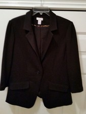 Chico's Tailored Black One-Button lined Blazer Jacket size 1 Rayon/Nylon blend