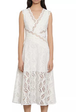 Sandro Lace Leaf Print Midi Dress In White Size Small new without tags