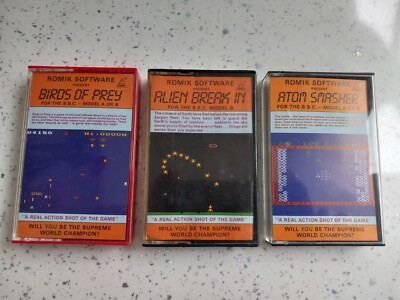 BBC B Micro von Romik Software Birds of Prey - Alien Break In - Atom Smasher Lot
