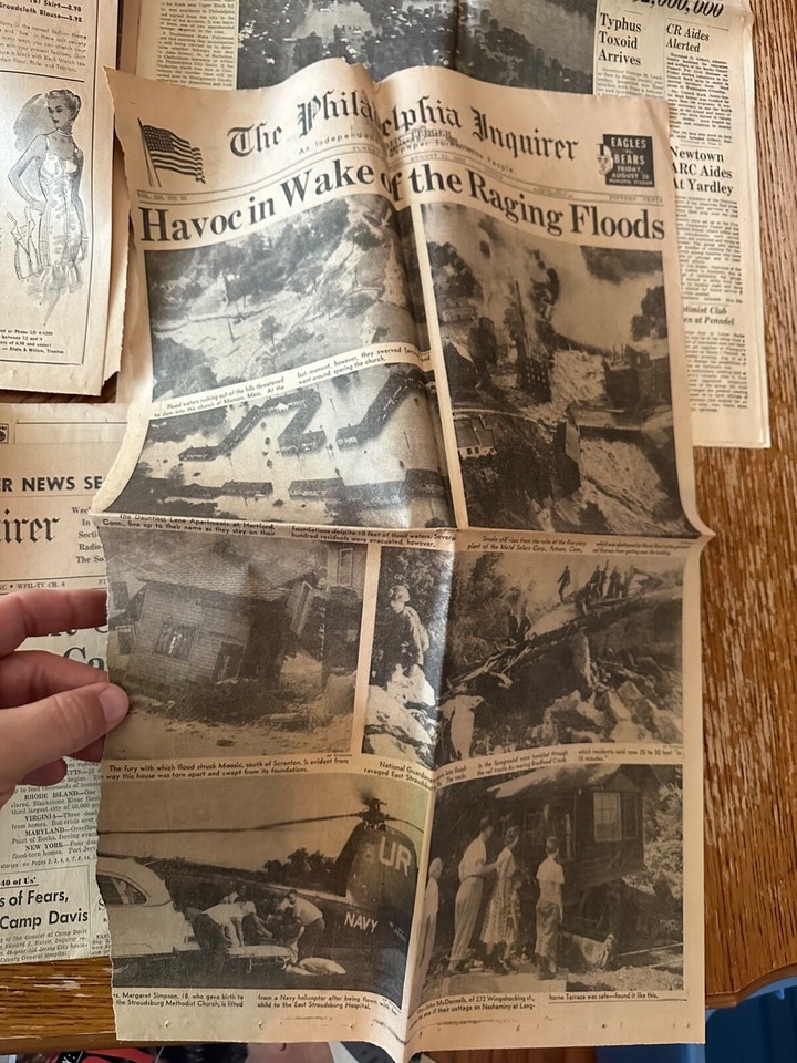 Newspaper Lot Hurricane Diane Philadelphia Inquirer Newtown Enterprise