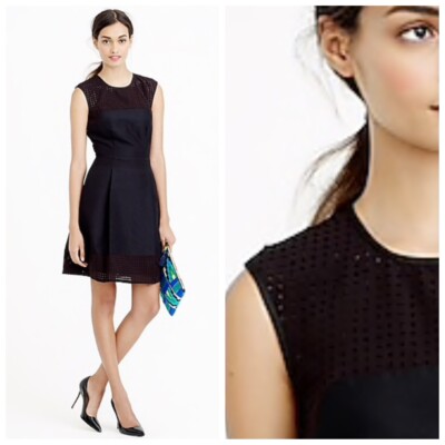 J Crew Black Perforated A-Line Dress Sleeveless Silk-Cotton Sz 2 $148