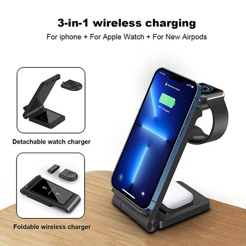 3in1 Wireless Ladegerät Ladestation Für Apple Watch Air Pods iPhone mit Netzteil - Zdjęcie 8 z 19