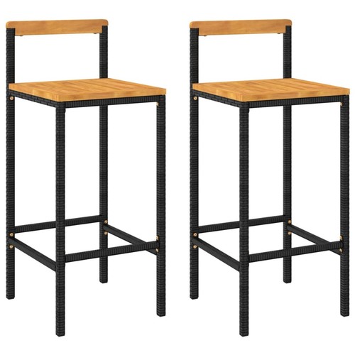 Sufrk Bar Stools 2 pcs Black Poly Rattan and Solid Wood Acacia,Bar Stools W4D8 - Picture 2 of 8