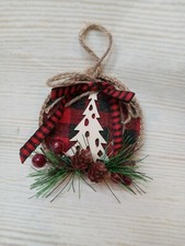 New Christmas Tree Ornament Red Buffalo Plaid Ribbon Greenery Winter Woodland