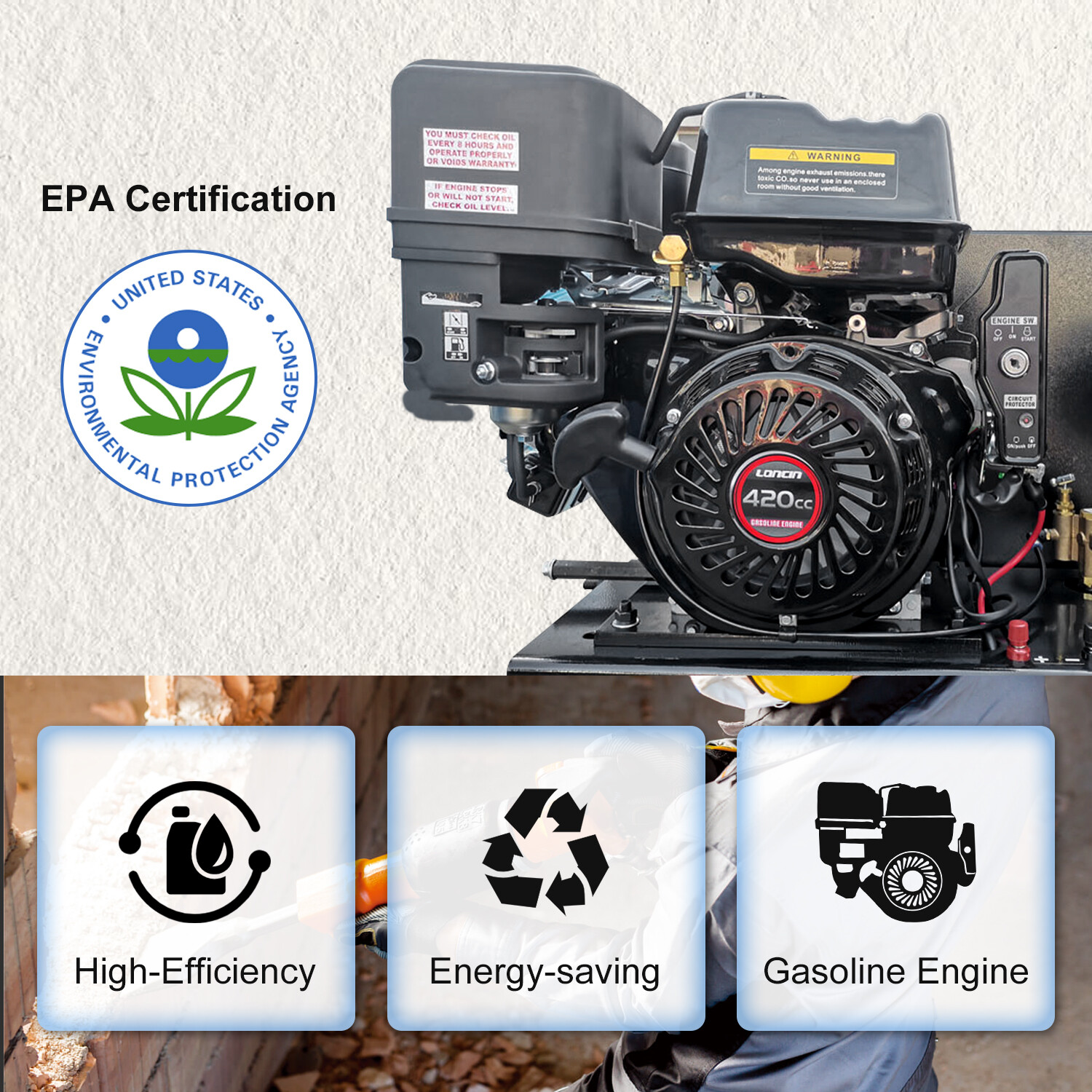 13HP Horizontal Gas-Powered Air Compressor 420CC Engine 30Gal Tank 180Psi 24Cfm