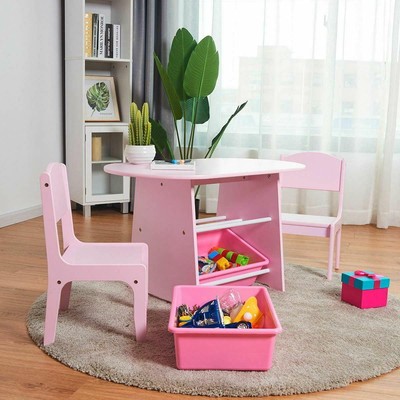 Small Kids Study Game Table And 2 Chairs Set Child Desk With 2