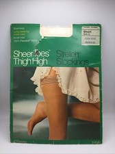 Vintage JC Penny Womens Short Seamless Thigh High Stretch Stockings Nude 1 Pair