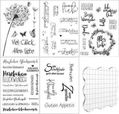 Silikonstempel Set, 5 Blätter Sprüche Deutsch Clear Stamp Geburtstag Stempel Her