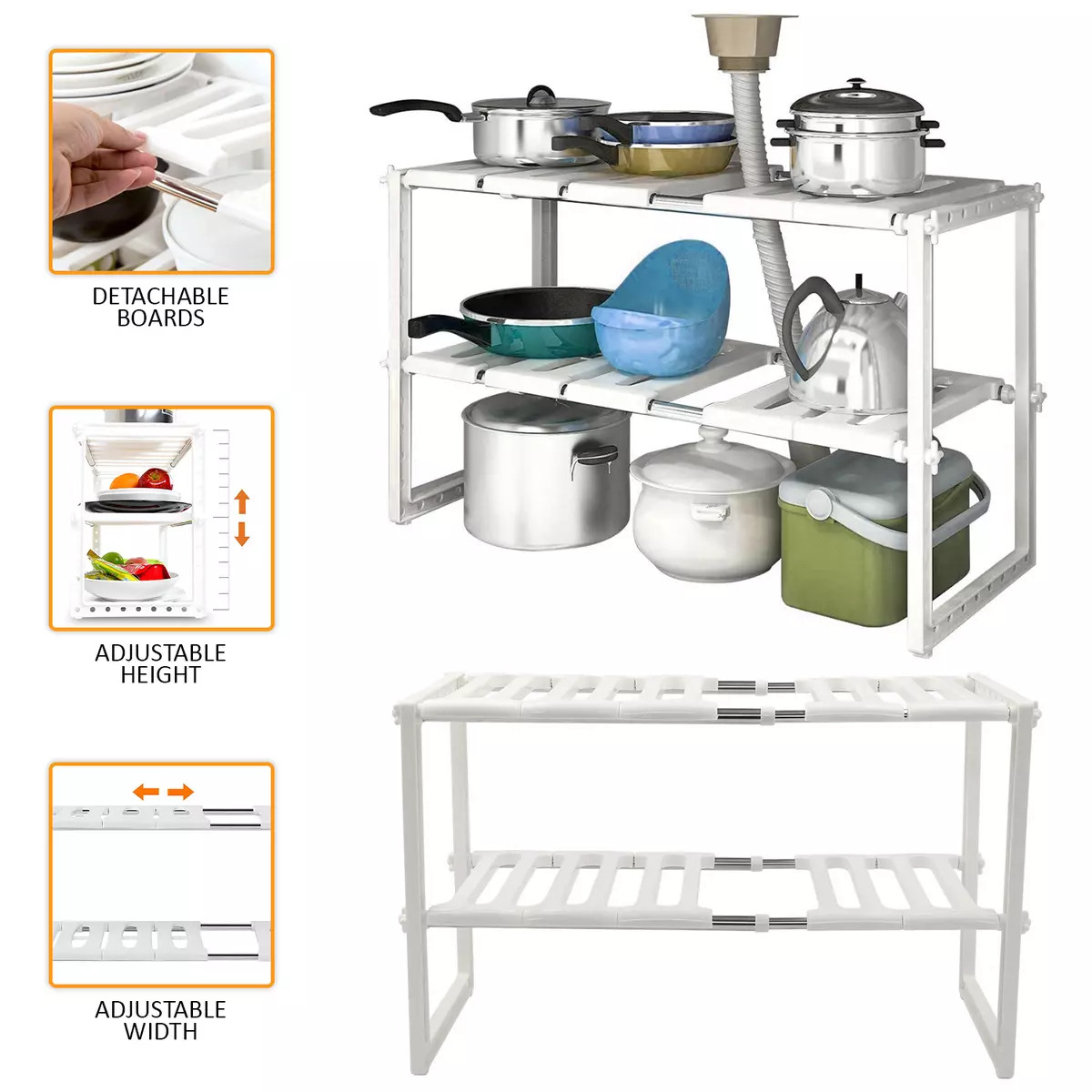 Under Kitchen Sink Rack Adjustable Storage Shelf Organiser Unit