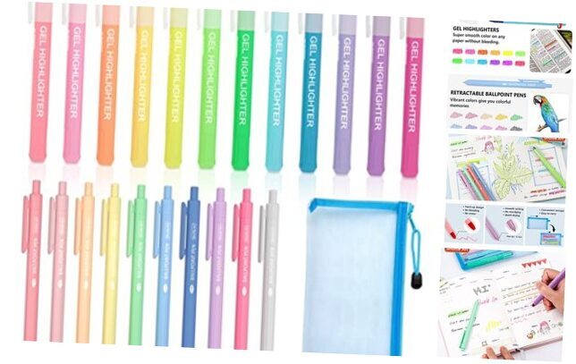Bible Highlighters and Pens No Bleed, 22 12 Gel Highlighters 10 Ballpoint Pens-image