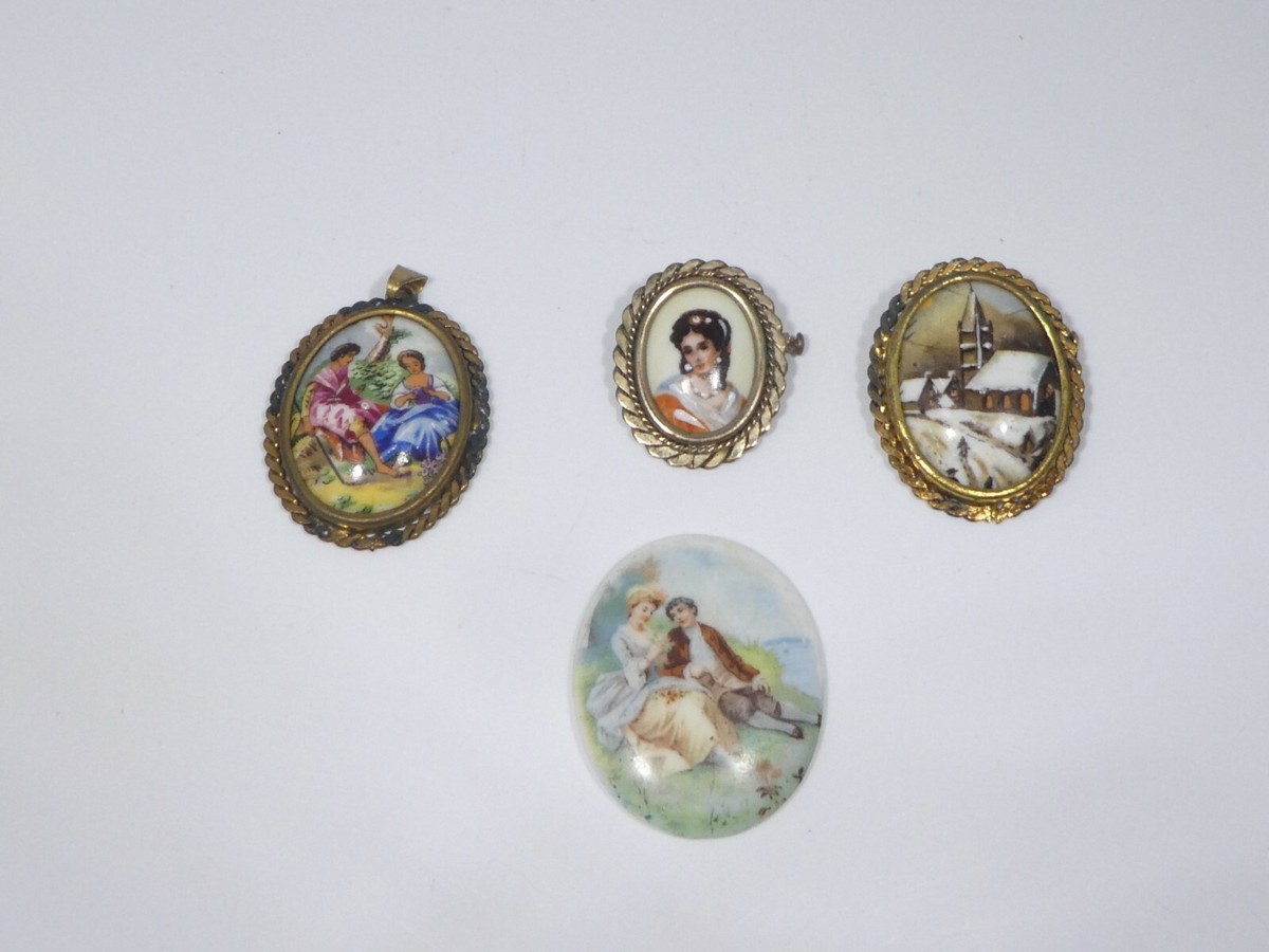 3 LIMOGES SIGNED PAINTED PINS AND ONE LIMOGES DIMINUTIVE PLAQUE | eBay