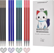 L&ouml;schbare Gelstift Minen Set - 12 St&uuml;ck, 0,7mm , Blau, Schwarz, Rot, Gr&uuml;n