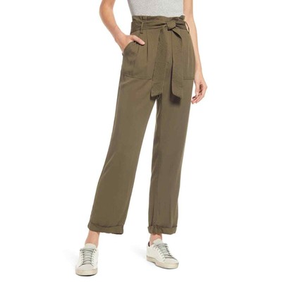 Treasure & Bond Pants Womens Sz 12 Olive Green Paperbag Waist Tie Belt NWT $79