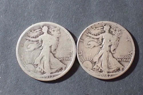 Lot of 2 Walking Liberty Silver Half Dollas 1917 1942 Good /VG Cond WL26 016