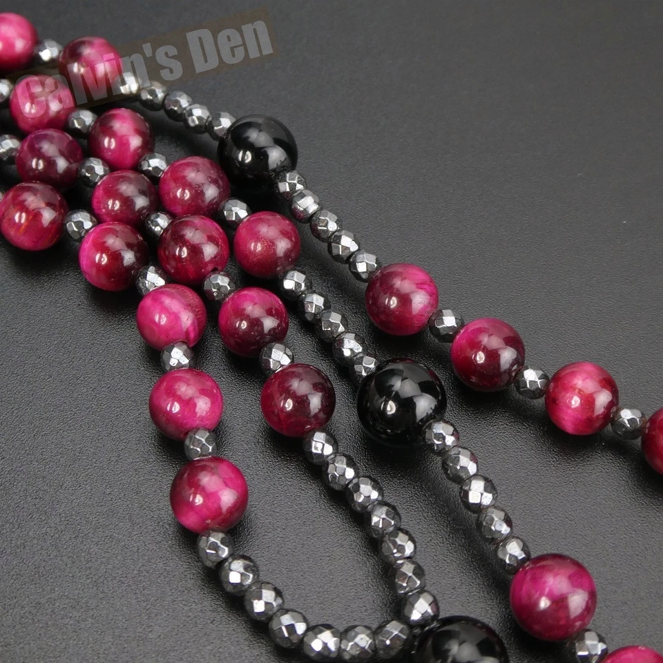 Collar Rosario Cruz Hematita Negro Ojo de Tigre Rosa Negro Ónix Regalo para Mujer Foto 4 de 4
