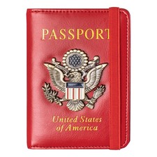 Passport Holder Cover and Card Case Slot Combo RFID Blocking Bright Red
