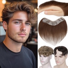 100 Remy Human Hair Mens Frontal Toupee Hairpiece for Receding Hairline Systems