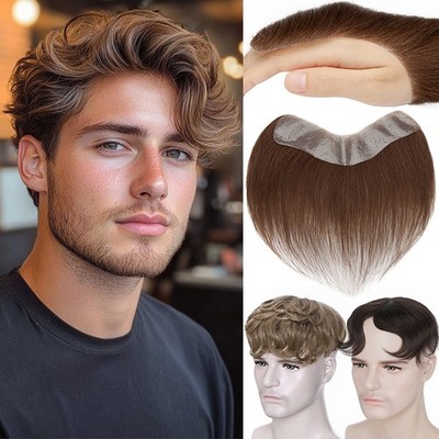 100% Remy Human Hair Mens Frontal Toupee Hairpiece for Receding Hairline Systems