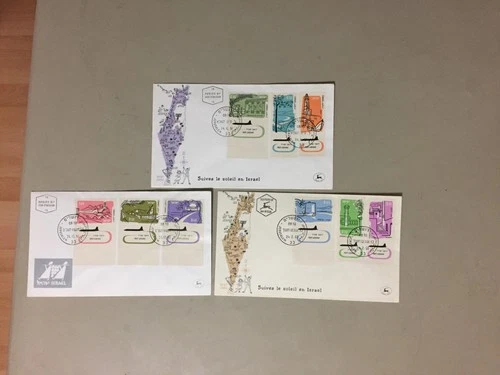 Three Israel fdc with nine AIR MAIL stamps (bn)