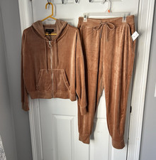 TRUTH By REPUBLIC MEDIUM CARAMEL BROWN 2 PCE VELOUR TRACKSUIT-JOGGER POCKETS-M