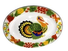 Vintage Vibrant Retro Thanksgiving Turkey Serving Platter 17.75"