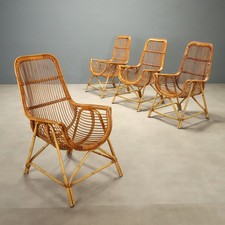 Set 4 Poltrone Vintage Rattan e Bambù Italia Design Anni 70 Originali