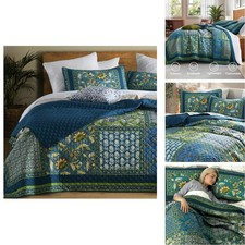 TEXSTEAD Queen Quilt Set 100 Cotton 90x90 Reversible with 2 Pillow Shams