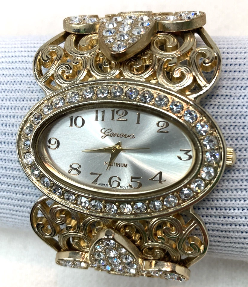 Women's Watch Geneva Platinum  44mm Silver Tone Bling Crystals New Battery 7.5" - Image 4 of 4