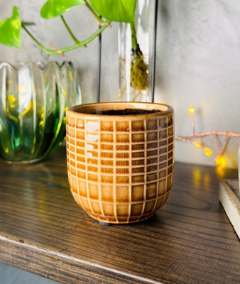 Mini KARAMELL Honig MUSTER Keramik TOPF | Zeitloses Design | glänzende Glasur
