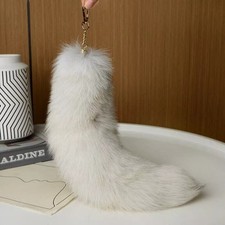 15" Real Fox Fur Tail Keychain Bag Charm Furry Pendant Costume Cosplay Toys