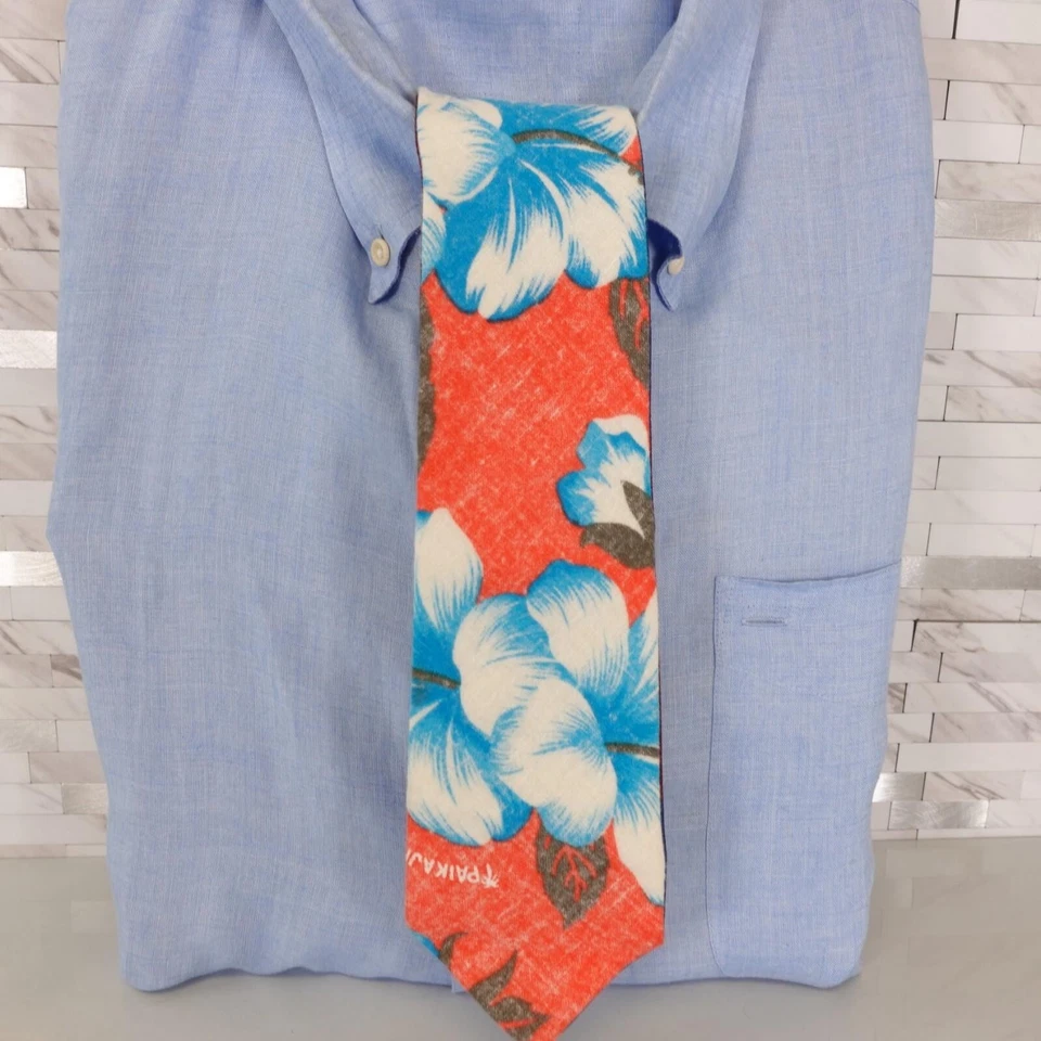 Corbata Fairfax Cuello Hombre Azul Rojo Rayas Floral Repp Hawaiana Boho Aloha Reversible Foto 2 de 4