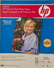 Genuine HP Premium Plus Photo Paper 75lbs. Soft-Gloss 8-1/2 x 11 25 Sheets New