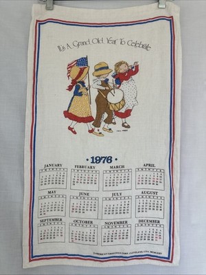 Vtg Holly Hobbie Linen Calendar Towel 1976 Spirit Of '76 Bicentennial