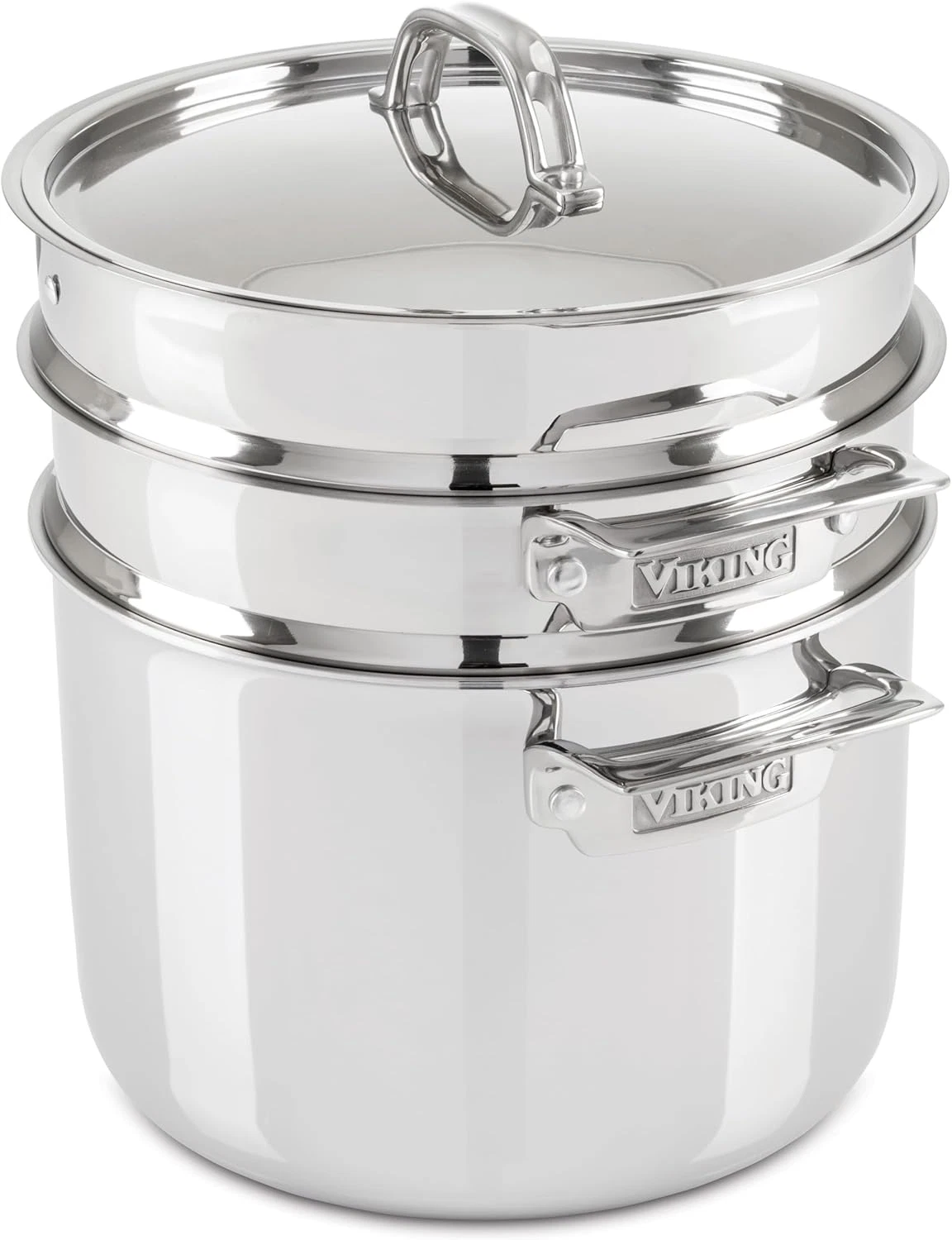 8 Quart 3-Ply Stainless Steel Pasta Pot with Lid & Steamer Basket, Silver