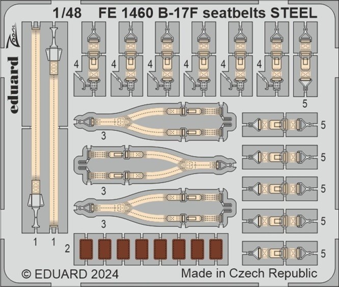 Eduard Accessories FE1460 - 1:48 B-17F Seatbelts STEEL - New