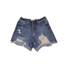 Kancan Denim Shorts High Rise Mom Distressed Medium Wash Button Fly 7/27