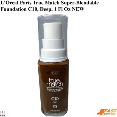 L'Oreal Paris True Match Super-Blendable Foundation C10, Deep, 1 Fl Oz NEW