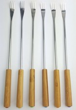 6er Set Fonduegabeln Fonduespieße Gabeln Spieße Fondue Edelstahl Holz 26,5 cm