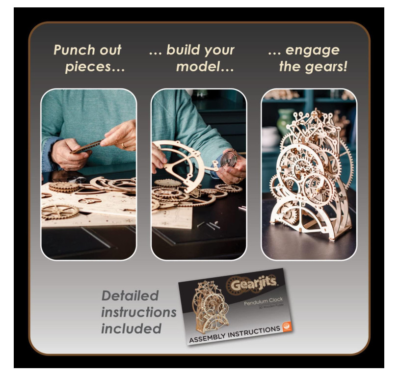 MindWare Gearjits Clock &ndash; 3D Wooden Mechanical Model Kit for Teens and Adults,