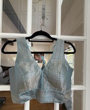 Pastel Blue Banarasi Readymade Choli Blouse Crop Top For Saree And Lehenga