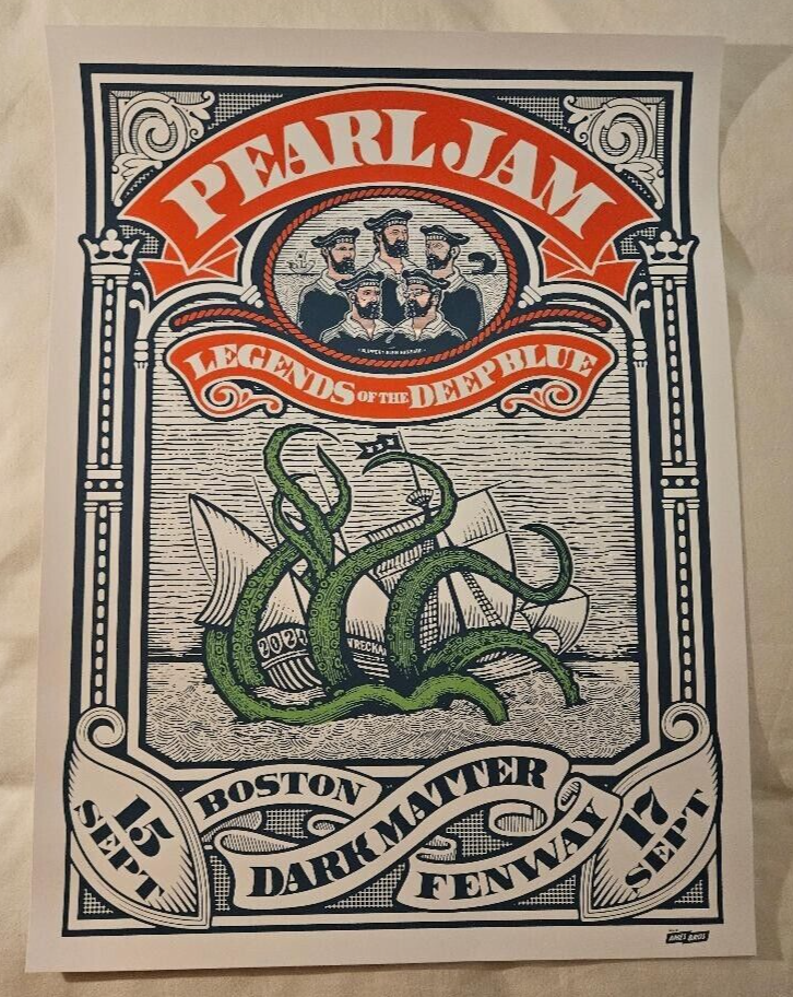 Pearl Jam Poster Boston 2024 Fenway Park Ames Bros NEW Eddie