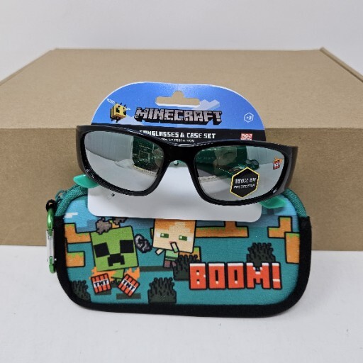NEW Minecraft Sunglasses & Case Set 100% UV Protection Creepers Glasses For Kids