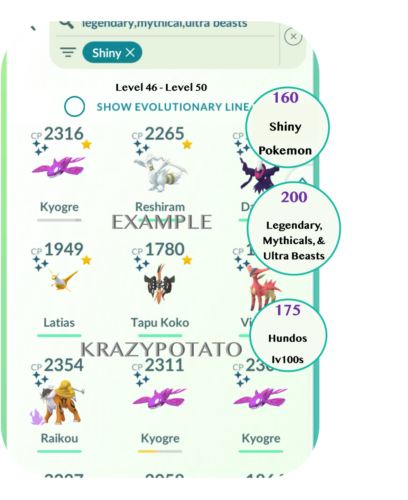 Pokemon GO ✨ LV46 ✨ 200 Legendary ✨160 Shiny ✨175 Hundos ✨ INSTANT 24/7 ✨ Tier 4 - Afbeelding 1 van 24